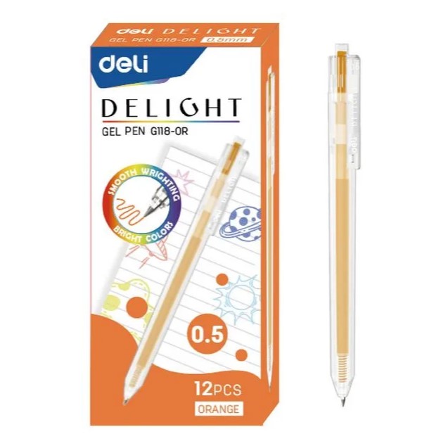 Ручка гелевая Deli ght EG118-OR оранжевый , прозрачный